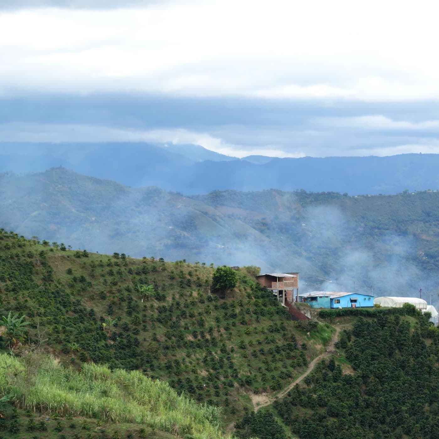 House in the distance on a hill in Gigante, Huila Department in Colombia